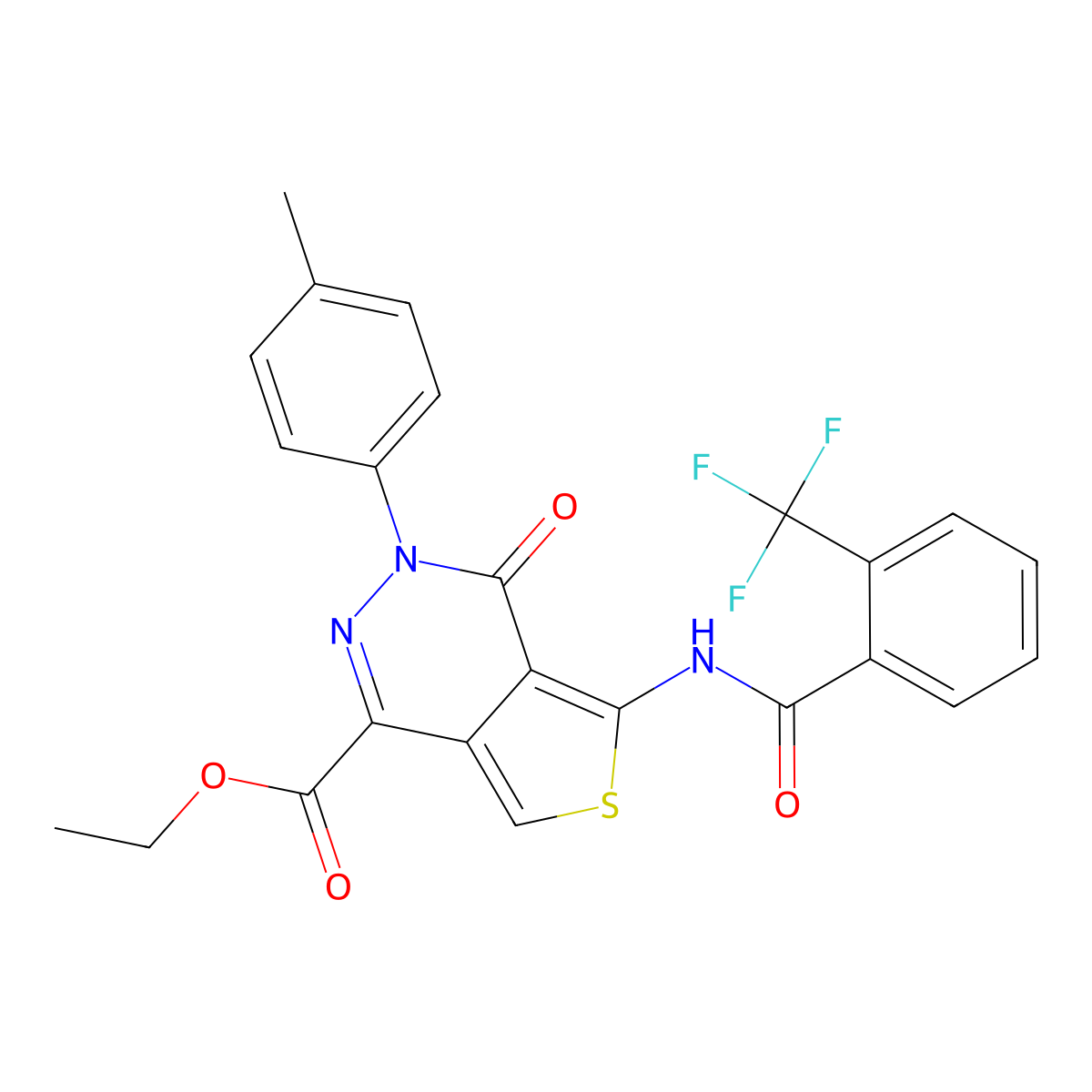 Ethyl 3-(4-methylphenyl)-4-oxo-5-[[2-(trifluoromethyl)benzoyl]amino]thieno[3,4-d]pyridazine-1-carboxylate molecular structure, CAS 851948-45-3