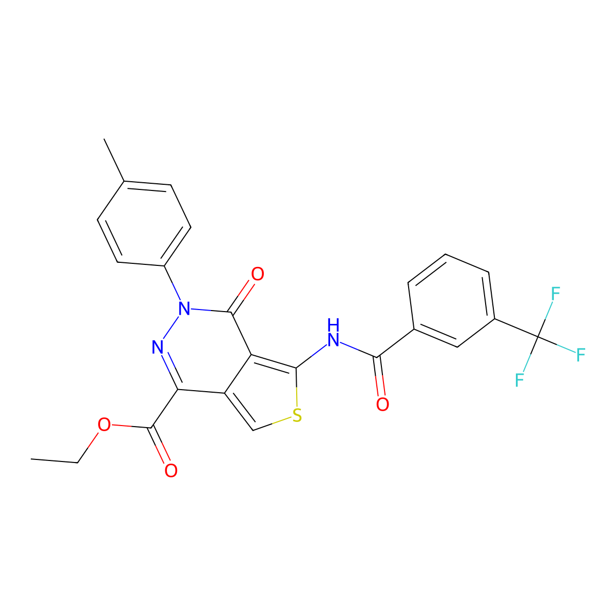 Ethyl 4-oxo-3-(p-tolyl)-5-(3-(trifluoromethyl)benzamido)-3,4-dihydrothieno[3,4-d]pyridazine-1-carboxylate molecular structure, CAS 851948-46-4