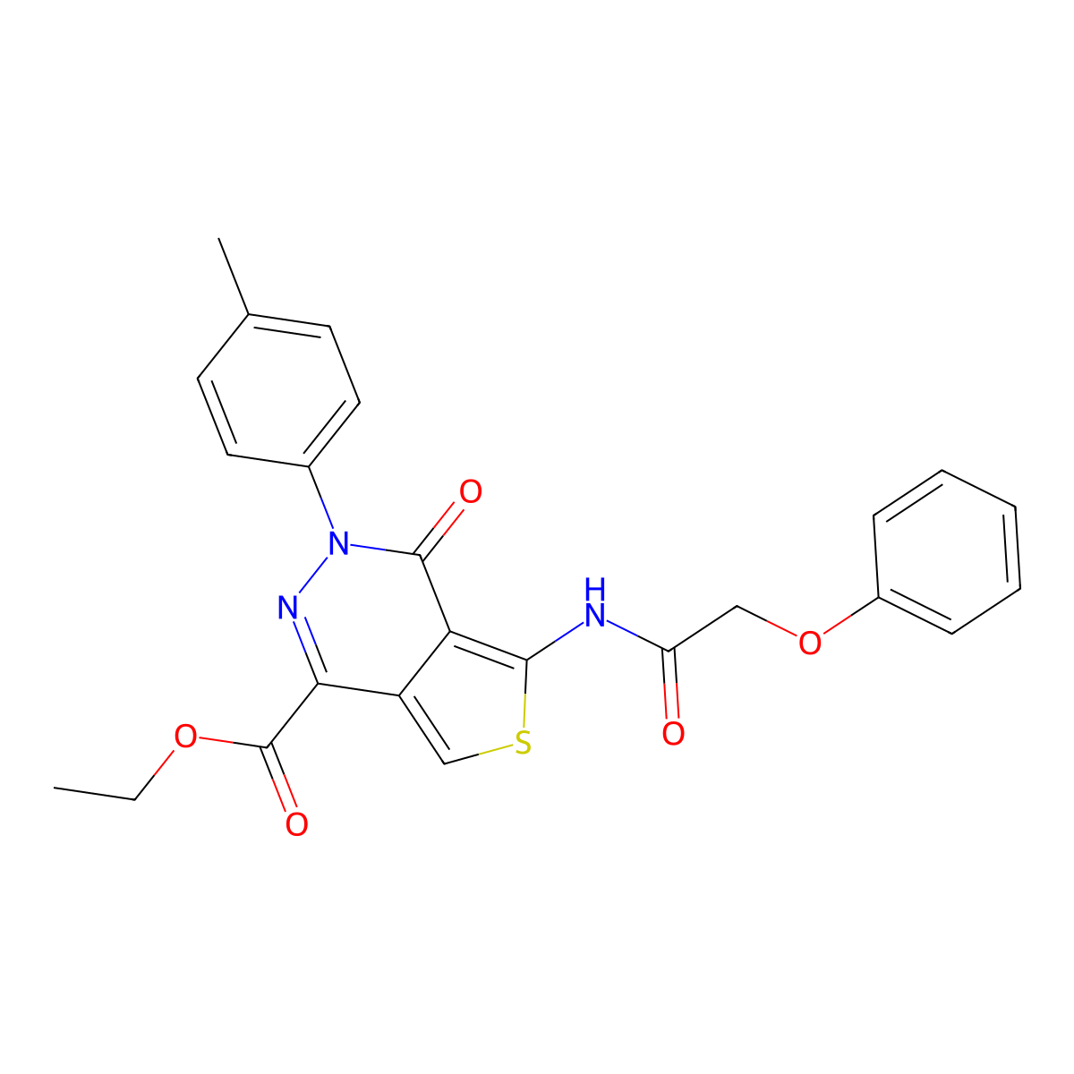 Ethyl 4-oxo-5-(2-phenoxyacetamido)-3-(p-tolyl)-3,4-dihydrothieno[3,4-d]pyridazine-1-carboxylate molecular structure, CAS 851948-52-2