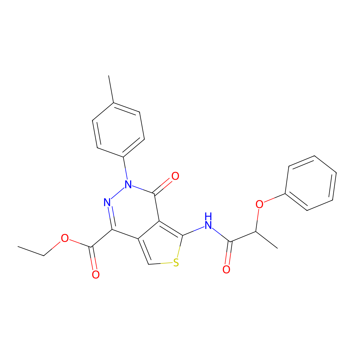 Ethyl 4-oxo-5-(2-phenoxypropanamido)-3-(p-tolyl)-3,4-dihydrothieno[3,4-d]pyridazine-1-carboxylate molecular structure, CAS 851948-54-4