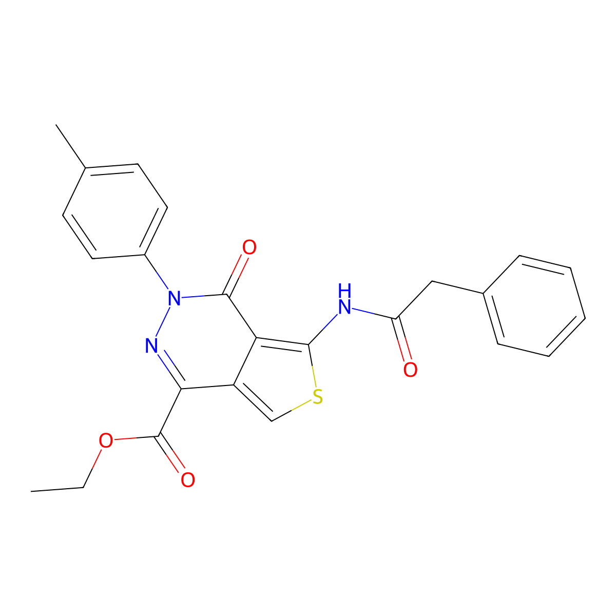 Ethyl 3-(4-methylphenyl)-4-oxo-5-[(2-phenylacetyl)amino]thieno[3,4-d]pyridazine-1-carboxylate molecular structure, CAS 851948-56-6