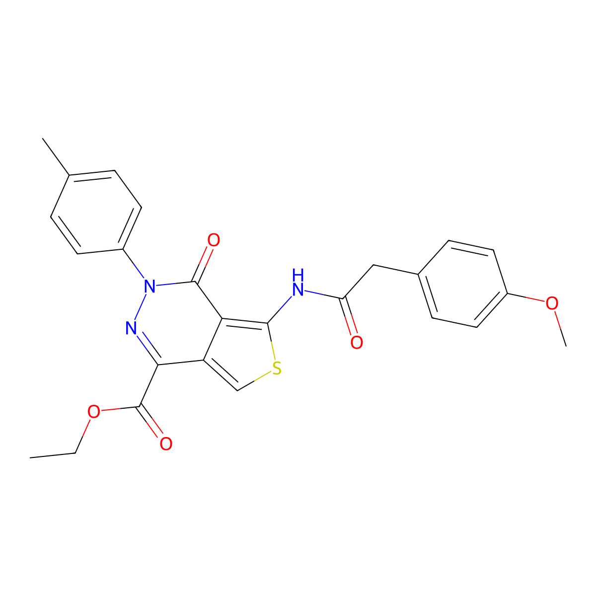 Ethyl 5-(2-(4-methoxyphenyl)acetamido)-4-oxo-3-(p-tolyl)-3,4-dihydrothieno[3,4-d]pyridazine-1-carboxylate molecular structure, CAS 851948-57-7