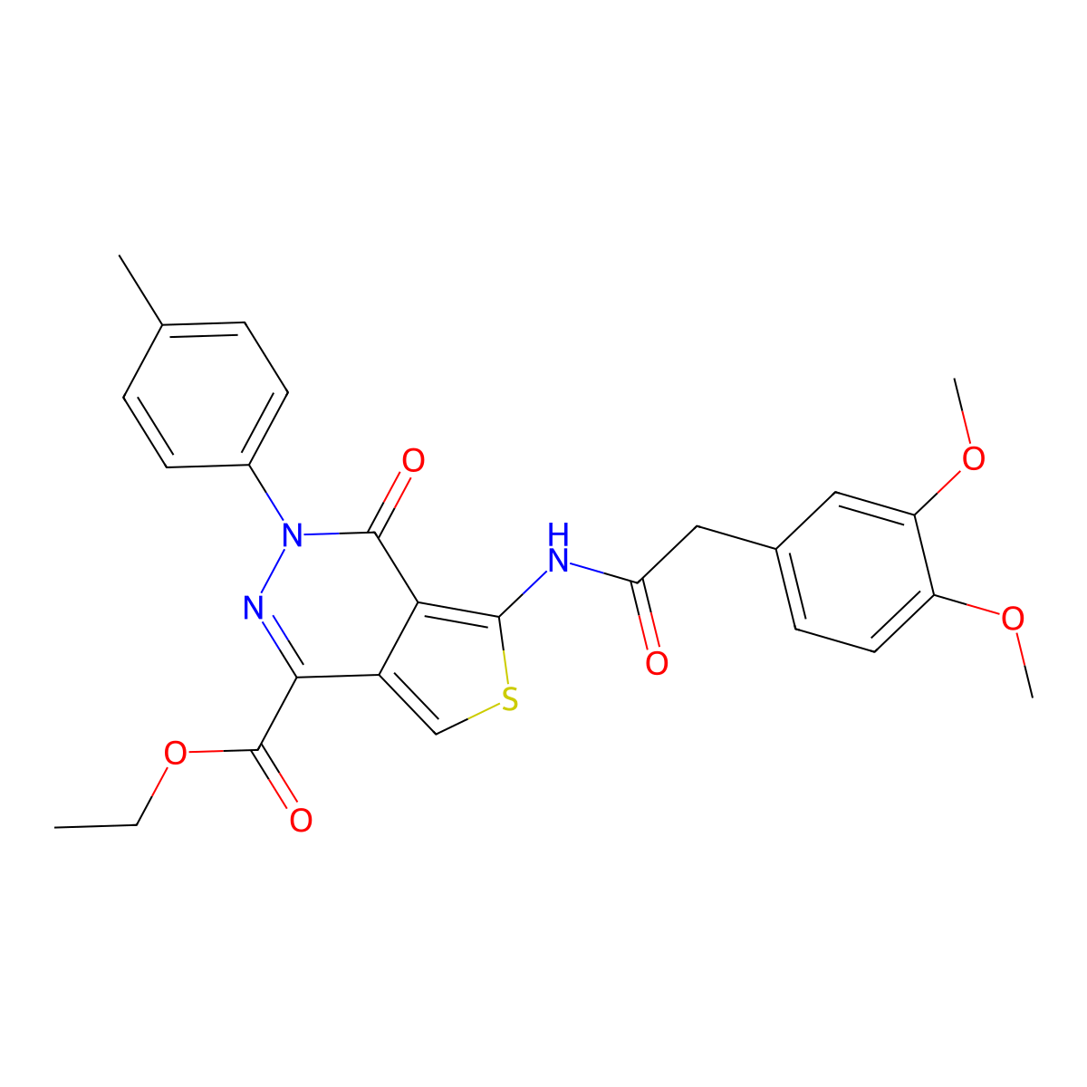 Ethyl 5-[[2-(3,4-dimethoxyphenyl)acetyl]amino]-3-(4-methylphenyl)-4-oxothieno[3,4-d]pyridazine-1-carboxylate molecular structure, CAS 851948-58-8