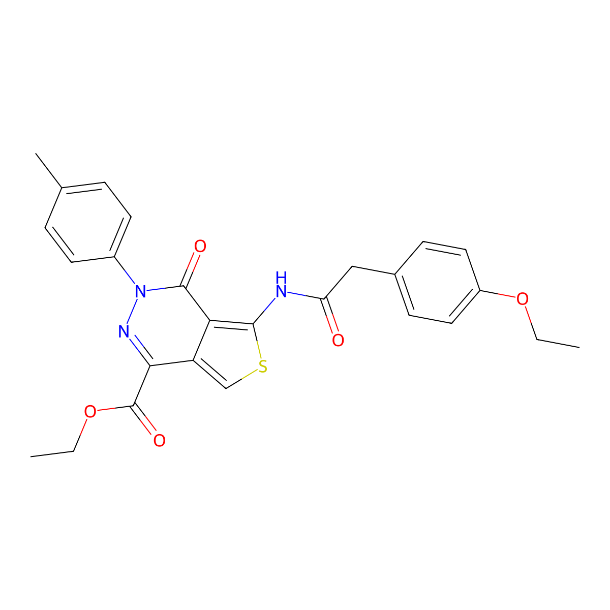 Ethyl 5-[[2-(4-ethoxyphenyl)acetyl]amino]-3-(4-methylphenyl)-4-oxothieno[3,4-d]pyridazine-1-carboxylate molecular structure, CAS 851948-59-9