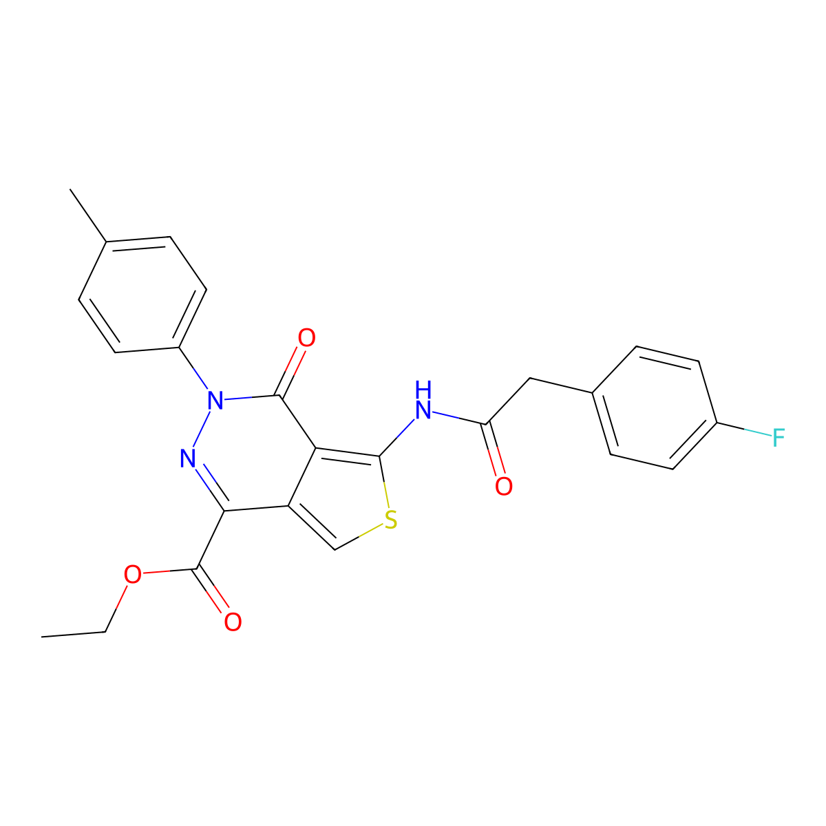 Ethyl 5-[[2-(4-fluorophenyl)acetyl]amino]-3-(4-methylphenyl)-4-oxothieno[3,4-d]pyridazine-1-carboxylate molecular structure, CAS 851948-60-2