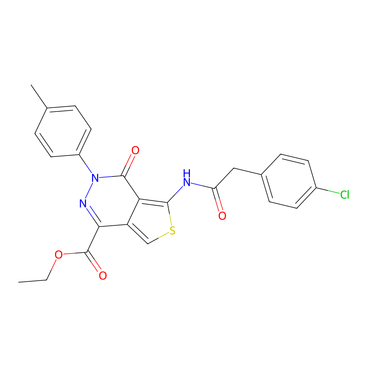 Ethyl 5-(2-(4-chlorophenyl)acetamido)-4-oxo-3-(p-tolyl)-3,4-dihydrothieno[3,4-d]pyridazine-1-carboxylate molecular structure, CAS 851948-61-3