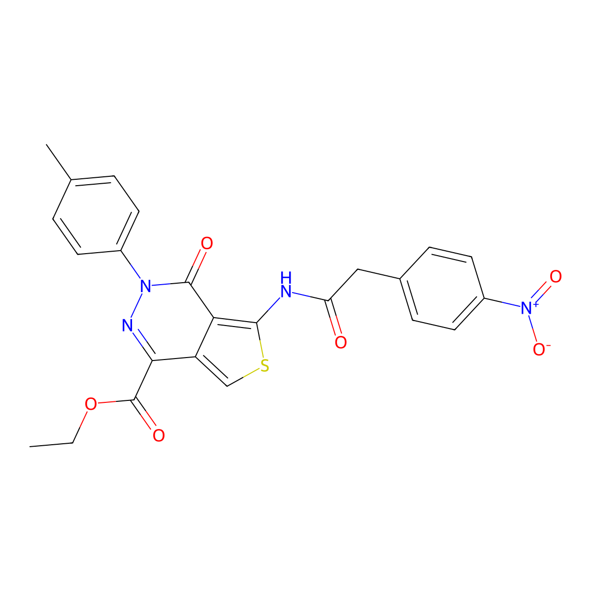 Ethyl 3-(4-methylphenyl)-5-[[2-(4-nitrophenyl)acetyl]amino]-4-oxothieno[3,4-d]pyridazine-1-carboxylate molecular structure, CAS 851948-62-4