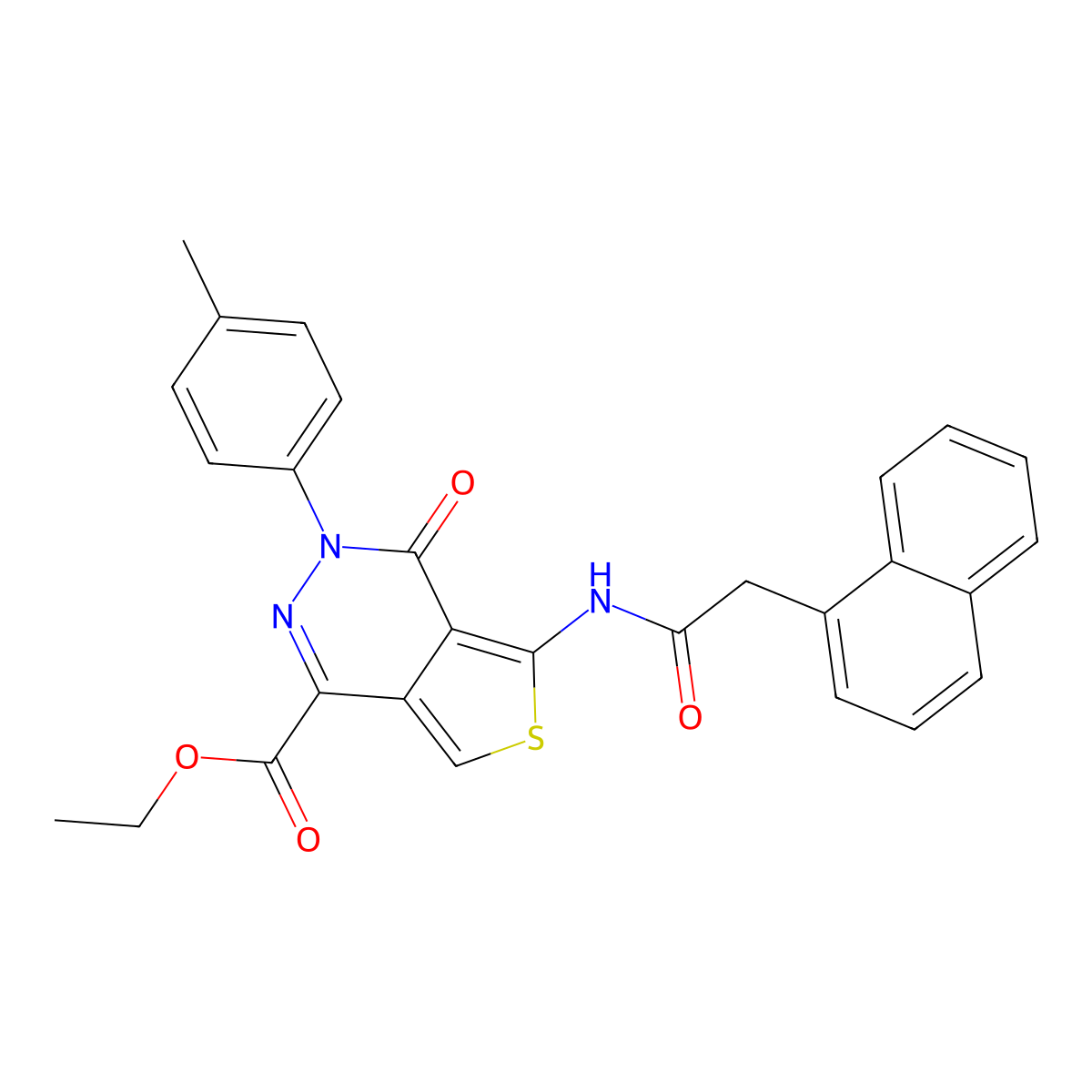 Ethyl 5-(2-(naphthalen-1-yl)acetamido)-4-oxo-3-(p-tolyl)-3,4-dihydrothieno[3,4-d]pyridazine-1-carboxylate molecular structure, CAS 851948-64-6