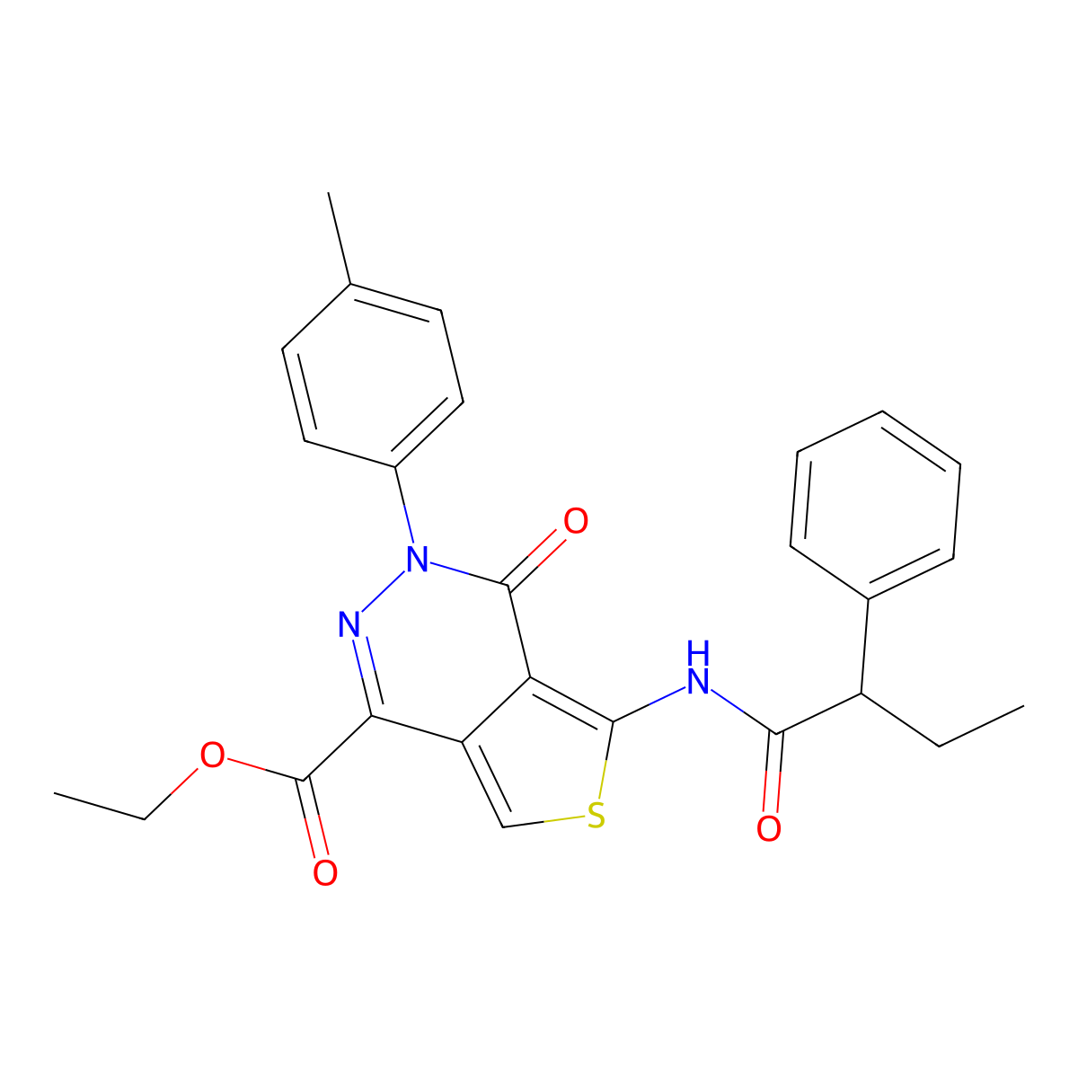 Ethyl 4-oxo-5-(2-phenylbutanamido)-3-(p-tolyl)-3,4-dihydrothieno[3,4-d]pyridazine-1-carboxylate molecular structure, CAS 851948-65-7