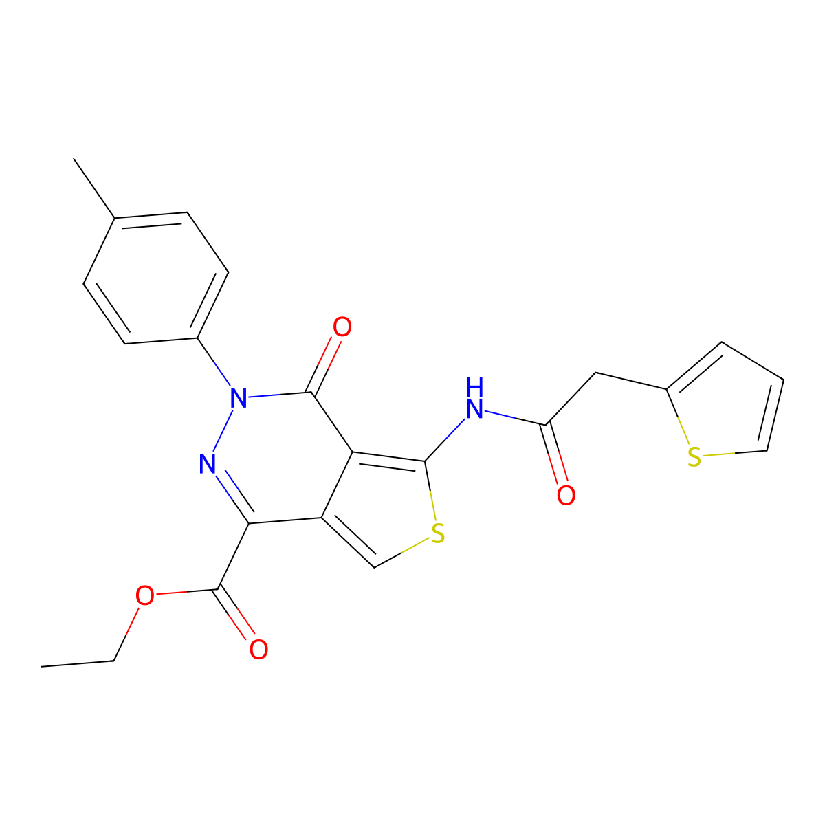 Ethyl 3-(4-methylphenyl)-4-oxo-5-[(2-thiophen-2-ylacetyl)amino]thieno[3,4-d]pyridazine-1-carboxylate molecular structure, CAS 851948-66-8