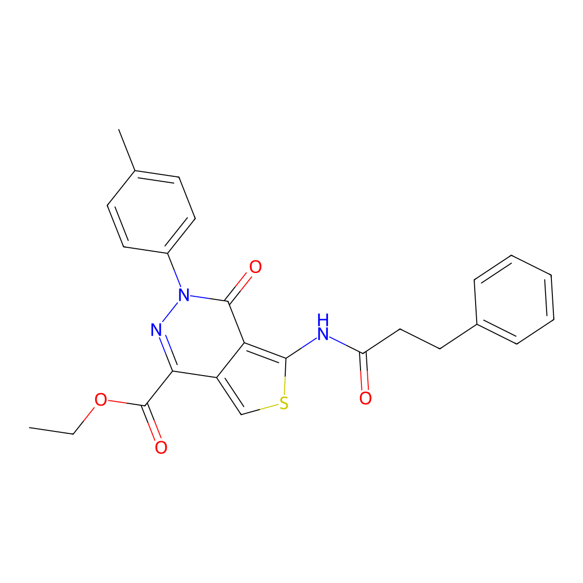 Ethyl 3-(4-methylphenyl)-4-oxo-5-(3-phenylpropanoylamino)thieno[3,4-d]pyridazine-1-carboxylate molecular structure, CAS 851948-67-9