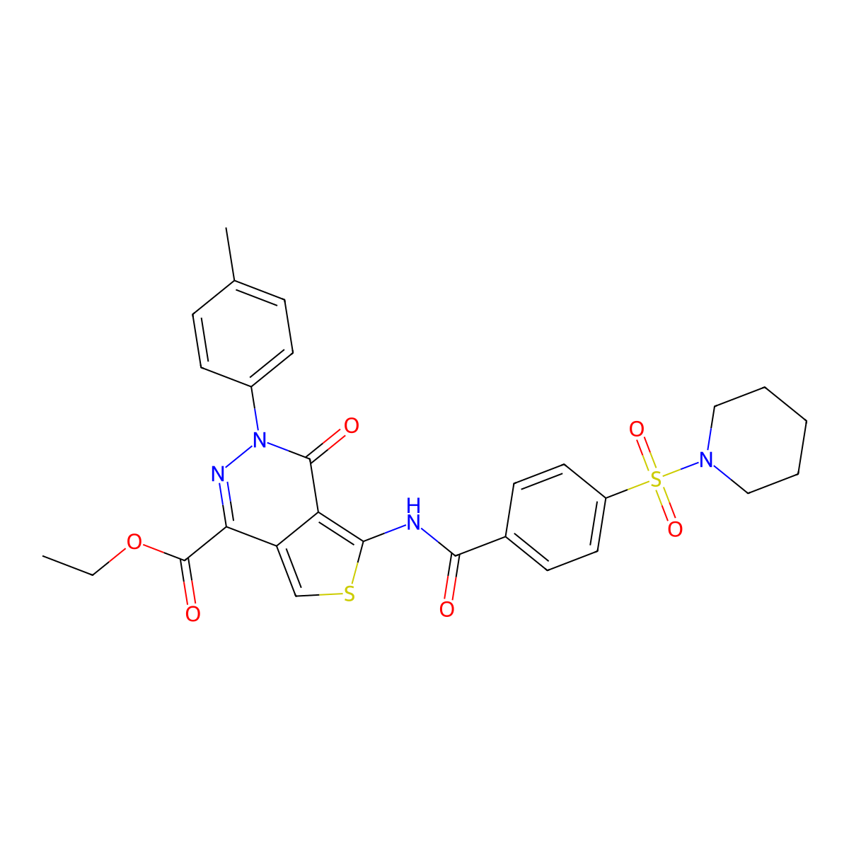 Ethyl 3-(4-methylphenyl)-4-oxo-5-[(4-piperidin-1-ylsulfonylbenzoyl)amino]thieno[3,4-d]pyridazine-1-carboxylate molecular structure, CAS 851948-72-6