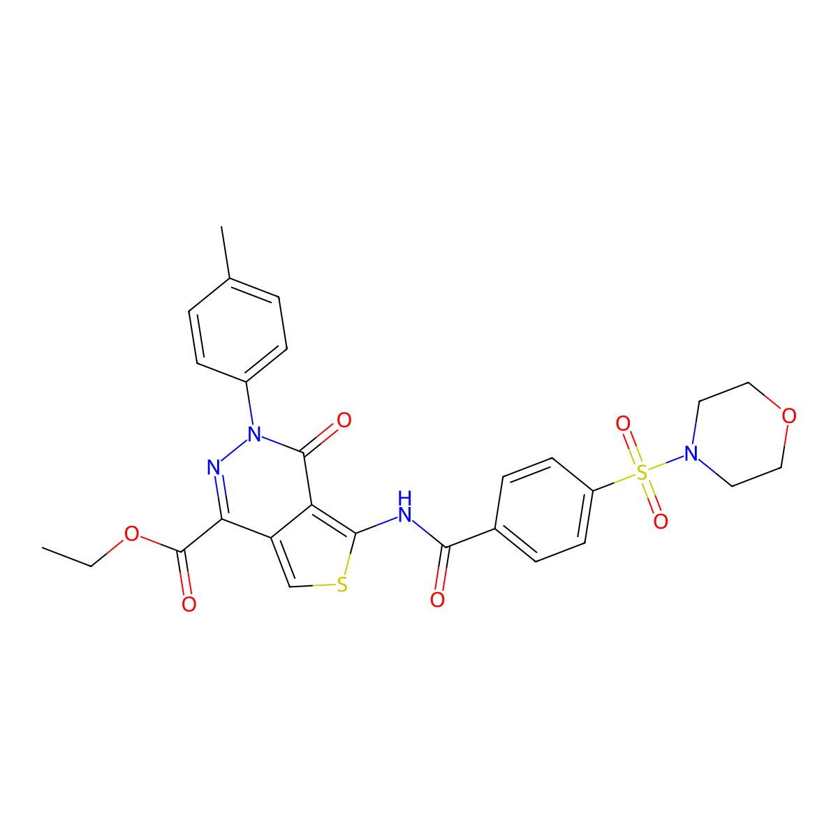 Ethyl 3-(4-methylphenyl)-5-[(4-morpholin-4-ylsulfonylbenzoyl)amino]-4-oxothieno[3,4-d]pyridazine-1-carboxylate molecular structure, CAS 851948-73-7