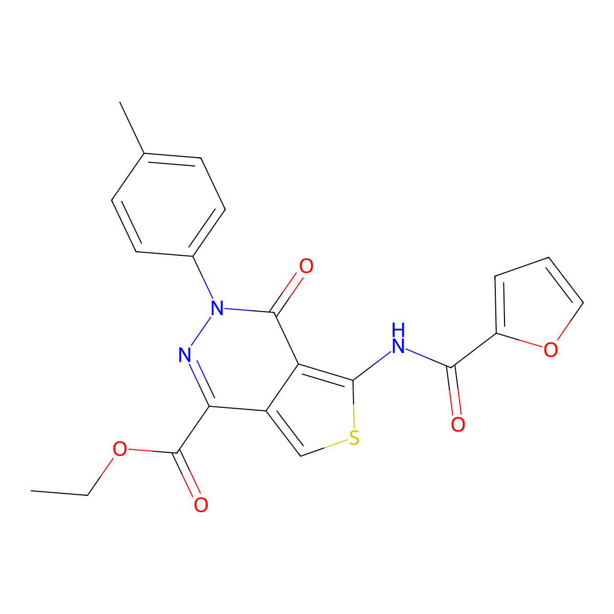 Ethyl 5-(furan-2-carbonylamino)-3-(4-methylphenyl)-4-oxothieno[3,4-d]pyridazine-1-carboxylate molecular structure, CAS 851948-74-8