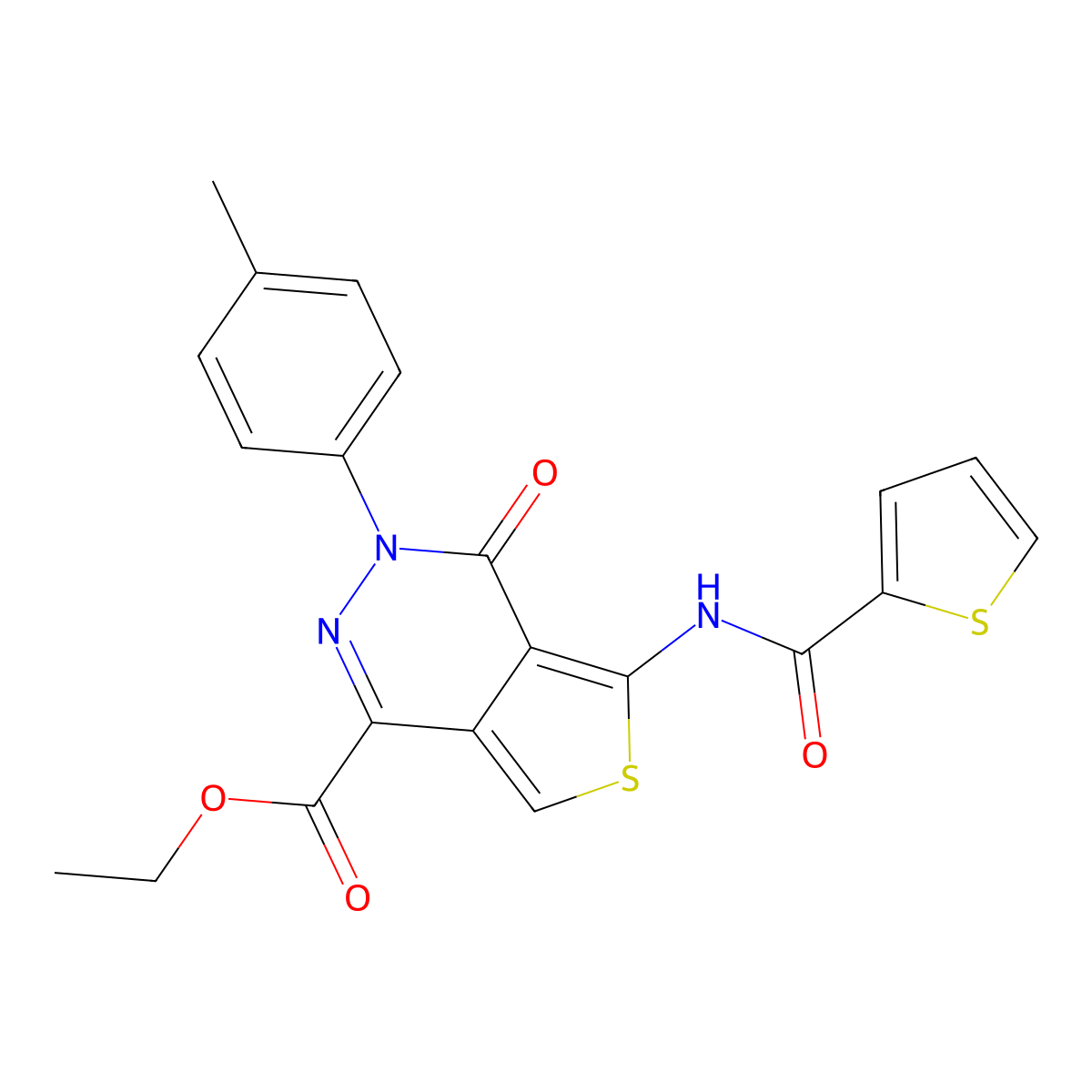 Ethyl 4-oxo-5-(thiophene-2-carboxamido)-3-(p-tolyl)-3,4-dihydrothieno[3,4-d]pyridazine-1-carboxylate molecular structure, CAS 851948-76-0