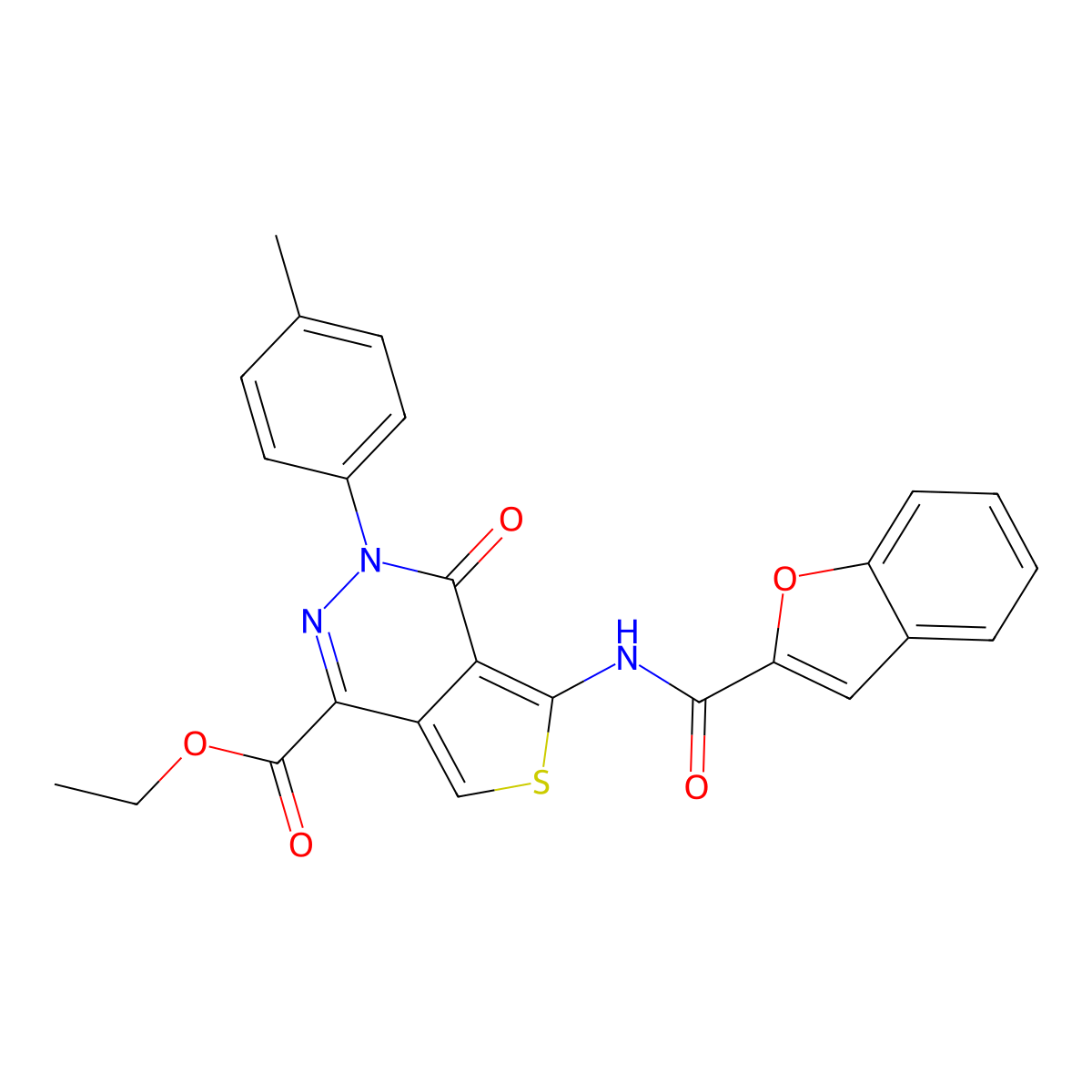 Ethyl 5-(benzofuran-2-carboxamido)-4-oxo-3-(p-tolyl)-3,4-dihydrothieno[3,4-d]pyridazine-1-carboxylate molecular structure, CAS 851948-79-3