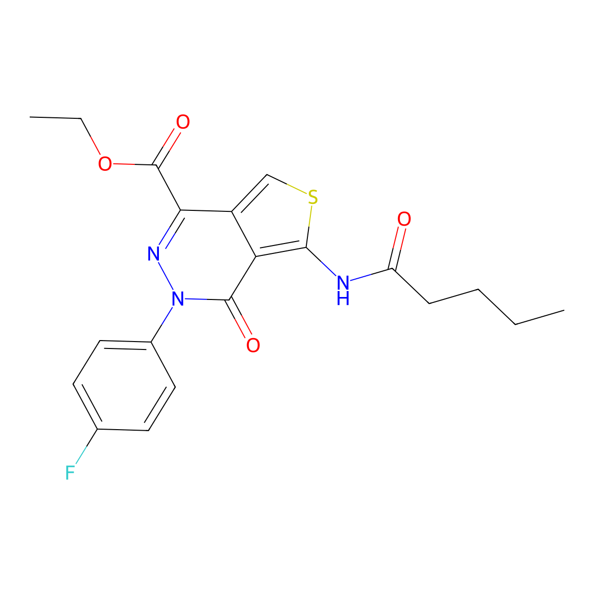 Ethyl 3-(4-fluorophenyl)-4-oxo-5-pentanamido-3,4-dihydrothieno[3,4-d]pyridazine-1-carboxylate molecular structure, CAS 851948-84-0
