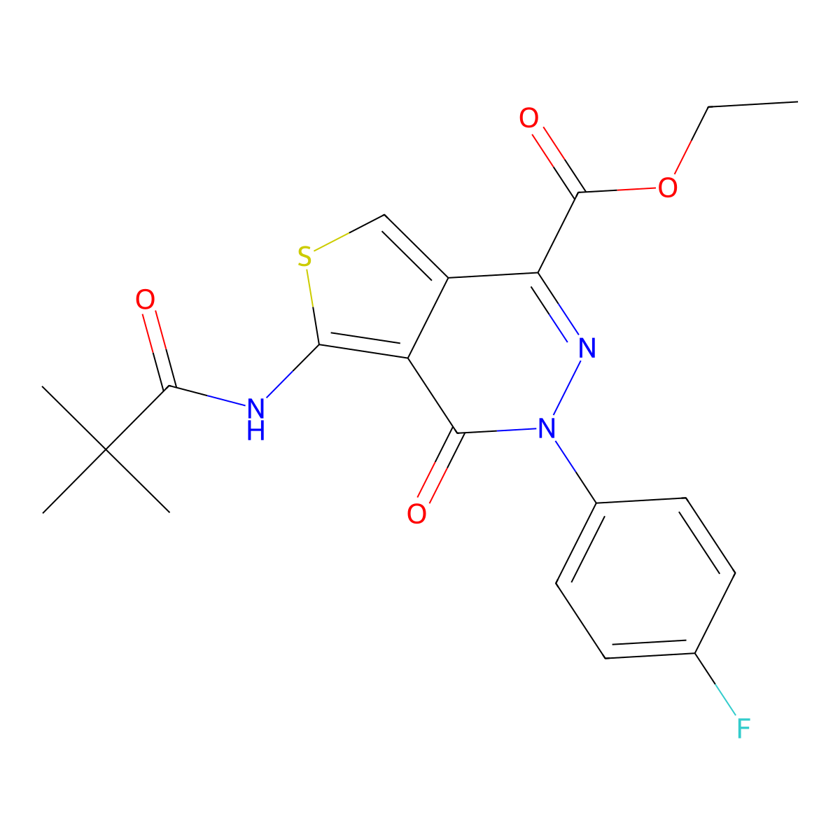 Ethyl 3-(4-fluorophenyl)-4-oxo-5-pivalamido-3,4-dihydrothieno[3,4-d]pyridazine-1-carboxylate molecular structure, CAS 851948-85-1