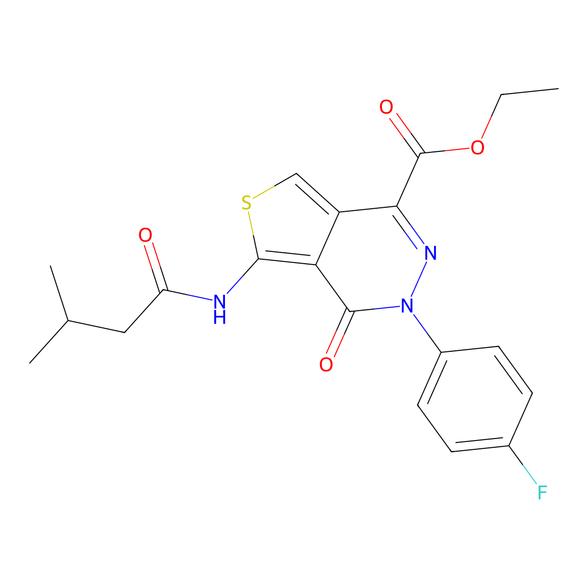 Ethyl 3-(4-fluorophenyl)-5-(3-methylbutanoylamino)-4-oxothieno[3,4-d]pyridazine-1-carboxylate molecular structure, CAS 851948-86-2