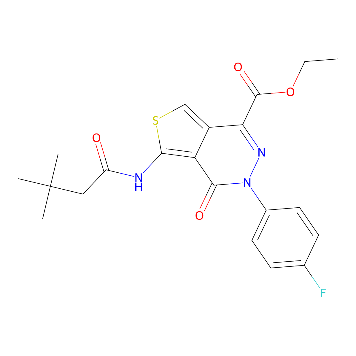 Ethyl 5-(3,3-dimethylbutanamido)-3-(4-fluorophenyl)-4-oxo-3,4-dihydrothieno[3,4-d]pyridazine-1-carboxylate molecular structure, CAS 851948-87-3