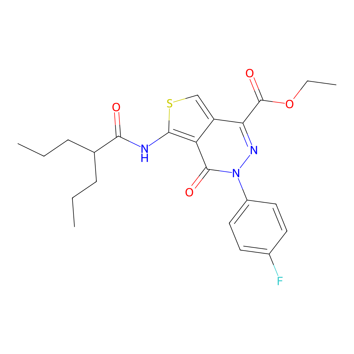 Ethyl 3-(4-fluorophenyl)-4-oxo-5-(2-propylpentanamido)-3,4-dihydrothieno[3,4-d]pyridazine-1-carboxylate molecular structure, CAS 851948-89-5