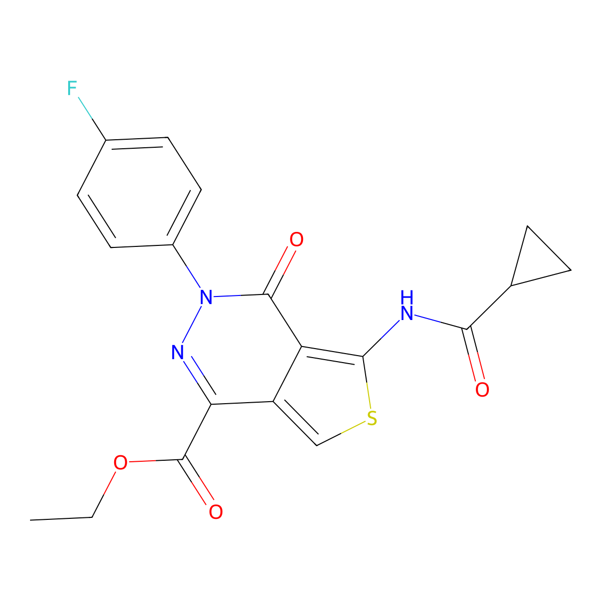 Ethyl 5-(cyclopropanecarboxamido)-3-(4-fluorophenyl)-4-oxo-3,4-dihydrothieno[3,4-d]pyridazine-1-carboxylate molecular structure, CAS 851948-90-8