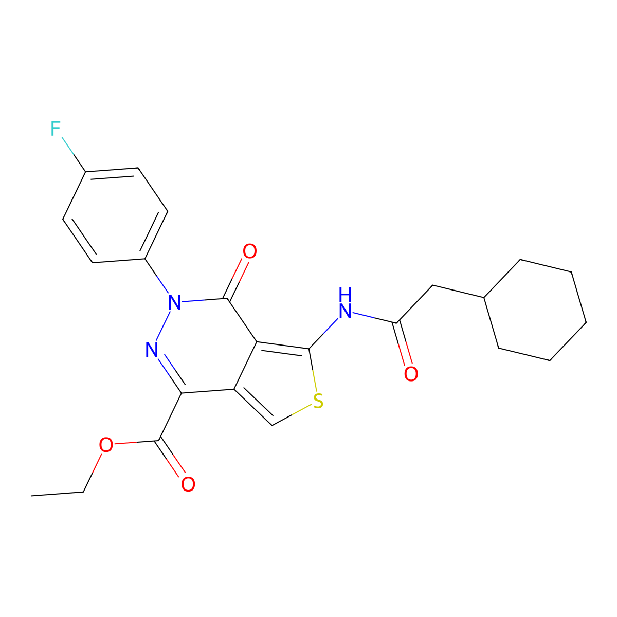 Ethyl 5-(2-cyclohexylacetamido)-3-(4-fluorophenyl)-4-oxo-3,4-dihydrothieno[3,4-d]pyridazine-1-carboxylate molecular structure, CAS 851948-93-1