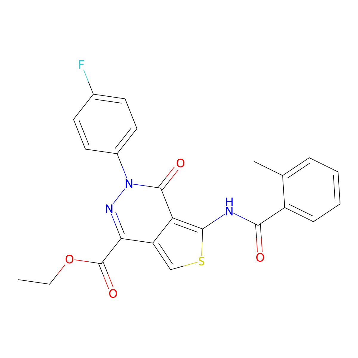 Ethyl 3-(4-fluorophenyl)-5-(2-methylbenzamido)-4-oxo-3,4-dihydrothieno[3,4-d]pyridazine-1-carboxylate molecular structure, CAS 851949-07-0