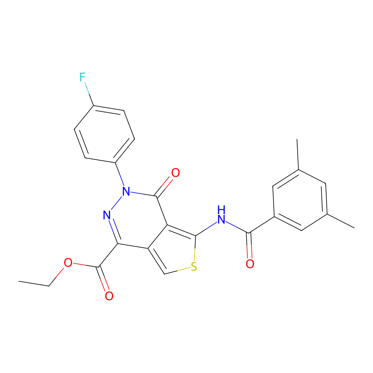 Ethyl 5-[(3,5-dimethylbenzoyl)amino]-3-(4-fluorophenyl)-4-oxothieno[3,4-d]pyridazine-1-carboxylate molecular structure, CAS 851949-10-5