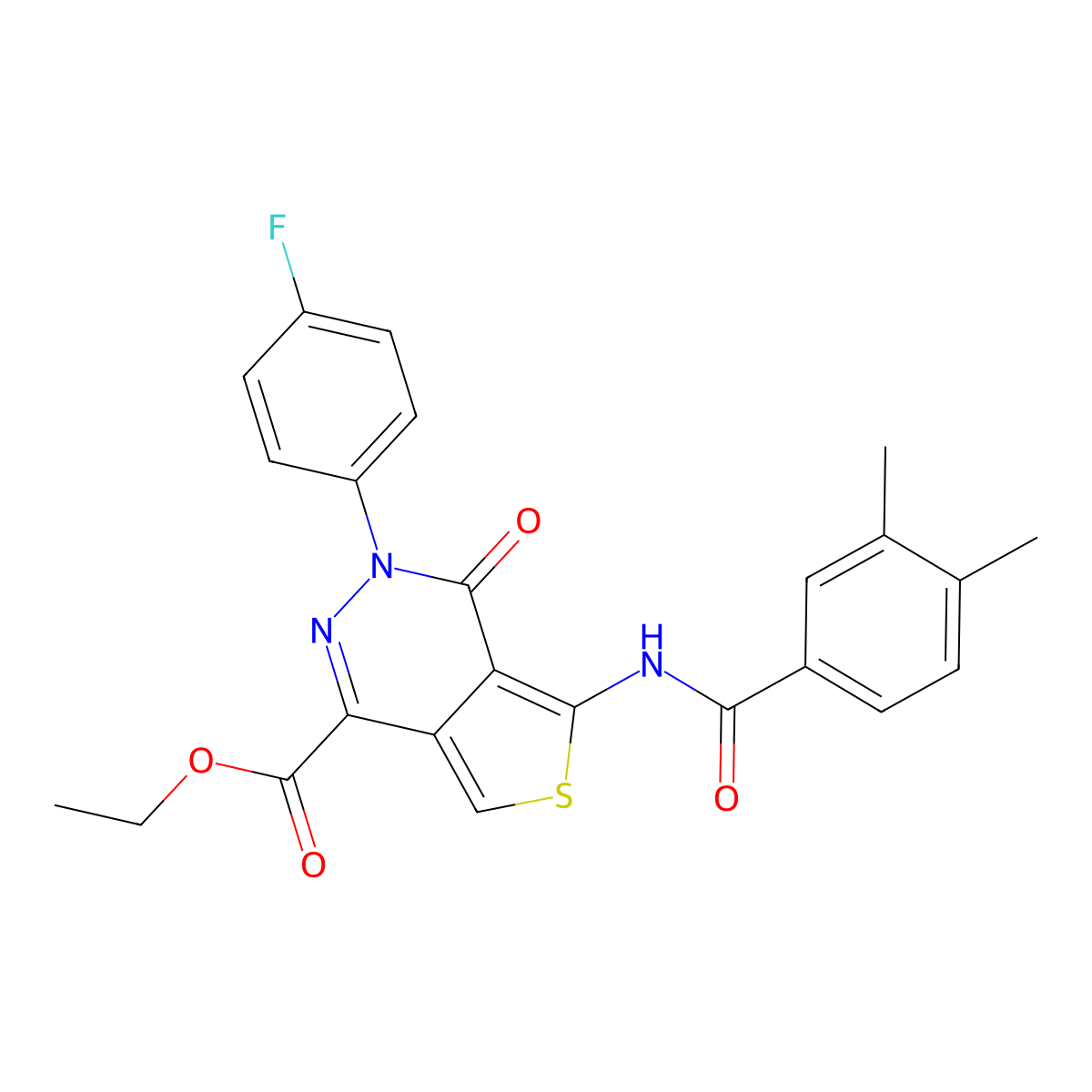 Ethyl 5-[(3,4-dimethylbenzoyl)amino]-3-(4-fluorophenyl)-4-oxothieno[3,4-d]pyridazine-1-carboxylate molecular structure, CAS 851949-11-6