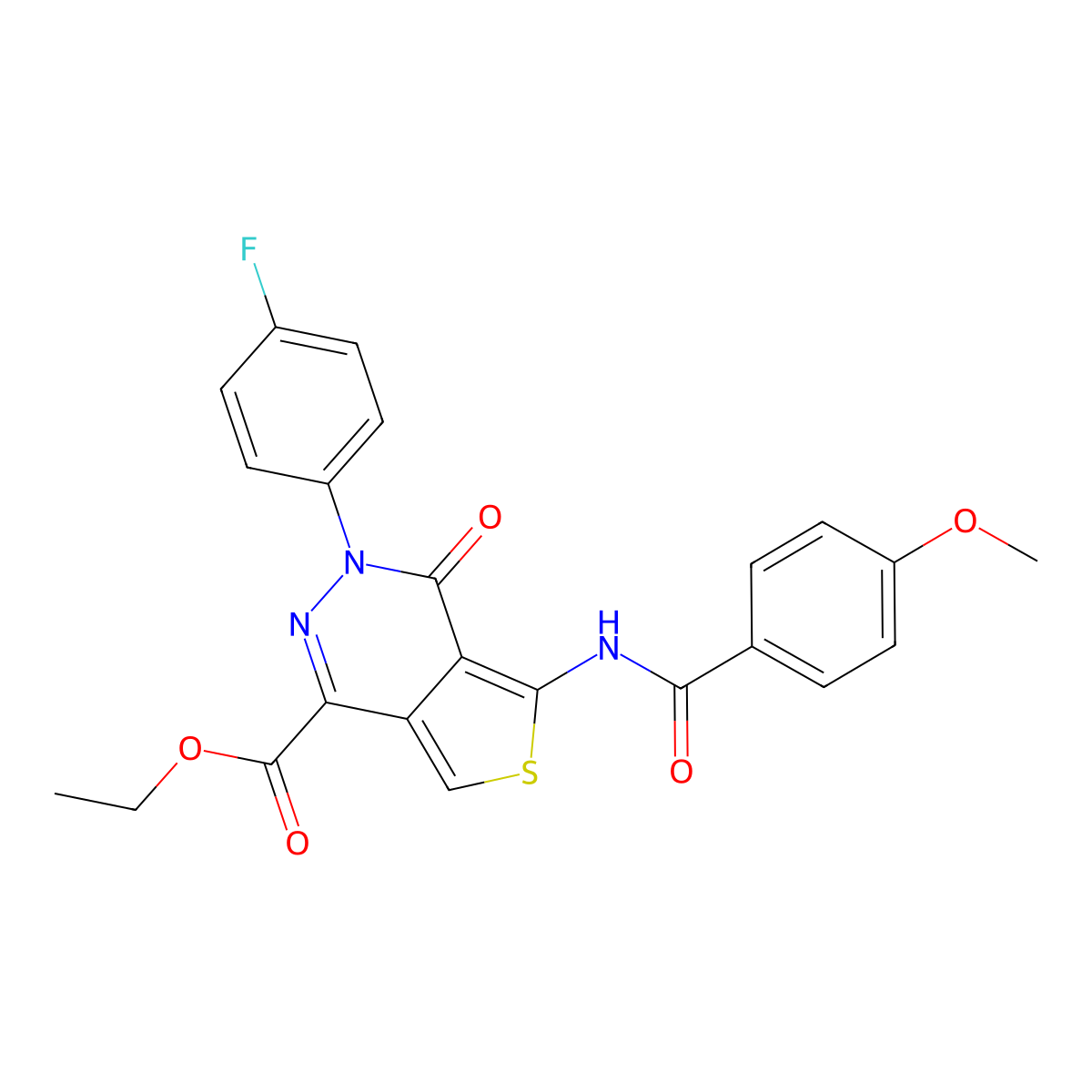 Ethyl 3-(4-fluorophenyl)-5-(4-methoxybenzamido)-4-oxo-3,4-dihydrothieno[3,4-d]pyridazine-1-carboxylate molecular structure, CAS 851949-14-9