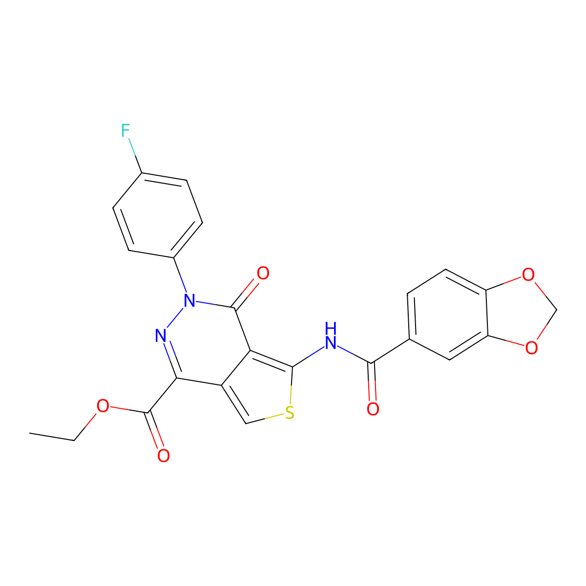 Ethyl 5-(benzo[d][1,3]dioxole-5-carboxamido)-3-(4-fluorophenyl)-4-oxo-3,4-dihydrothieno[3,4-d]pyridazine-1-carboxylate molecular structure, CAS 851949-22-9