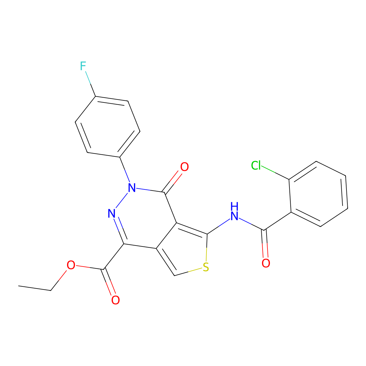 Ethyl 5-[(2-chlorobenzoyl)amino]-3-(4-fluorophenyl)-4-oxothieno[3,4-d]pyridazine-1-carboxylate molecular structure, CAS 851949-29-6