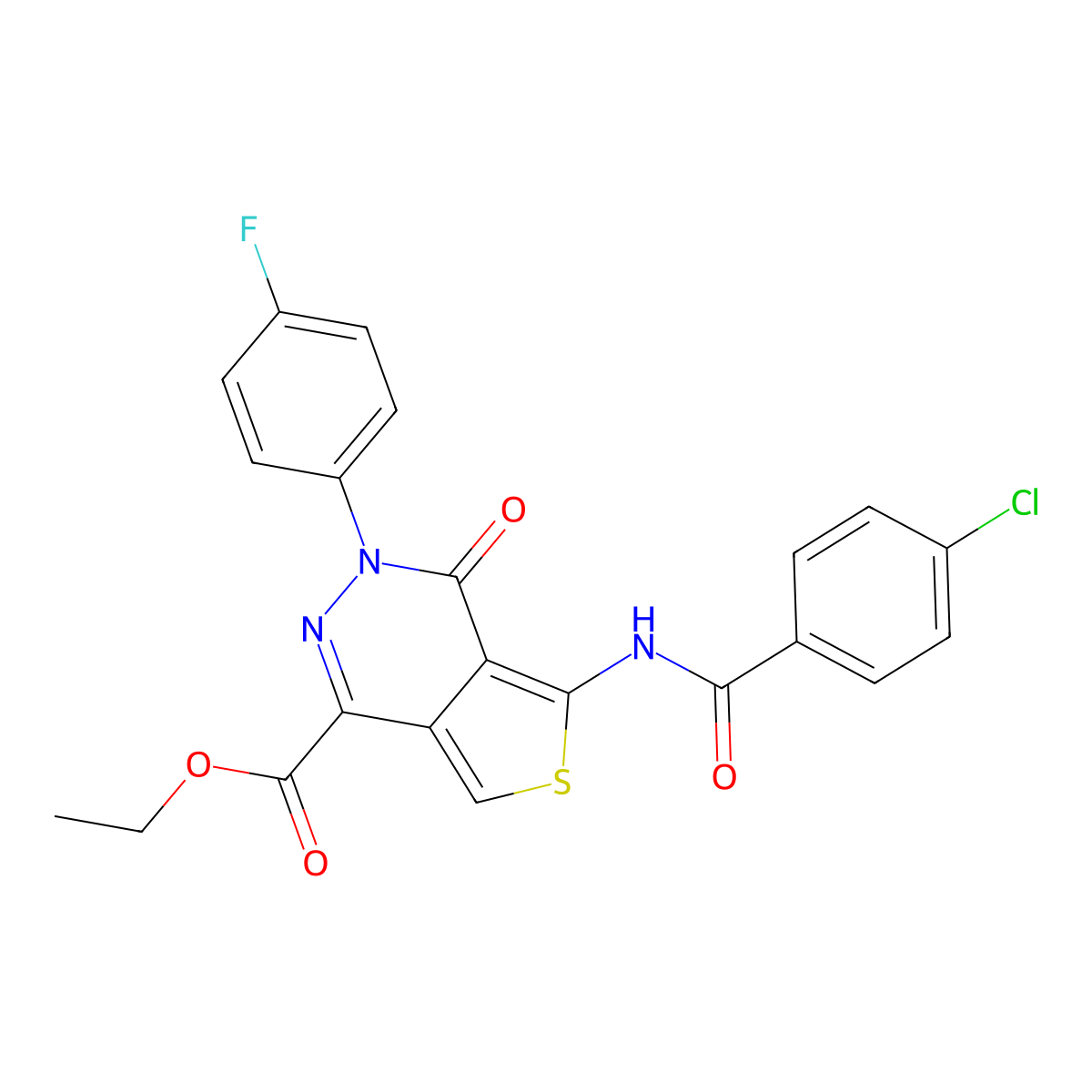 Ethyl 5-[(4-chlorobenzoyl)amino]-3-(4-fluorophenyl)-4-oxothieno[3,4-d]pyridazine-1-carboxylate molecular structure, CAS 851949-31-0