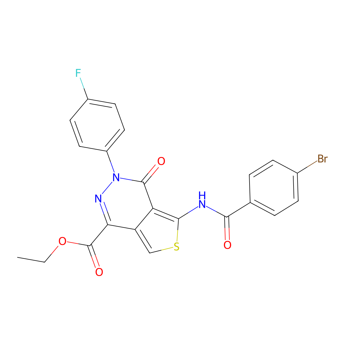 Ethyl 5-(4-bromobenzamido)-3-(4-fluorophenyl)-4-oxo-3,4-dihydrothieno[3,4-d]pyridazine-1-carboxylate molecular structure, CAS 851949-37-6