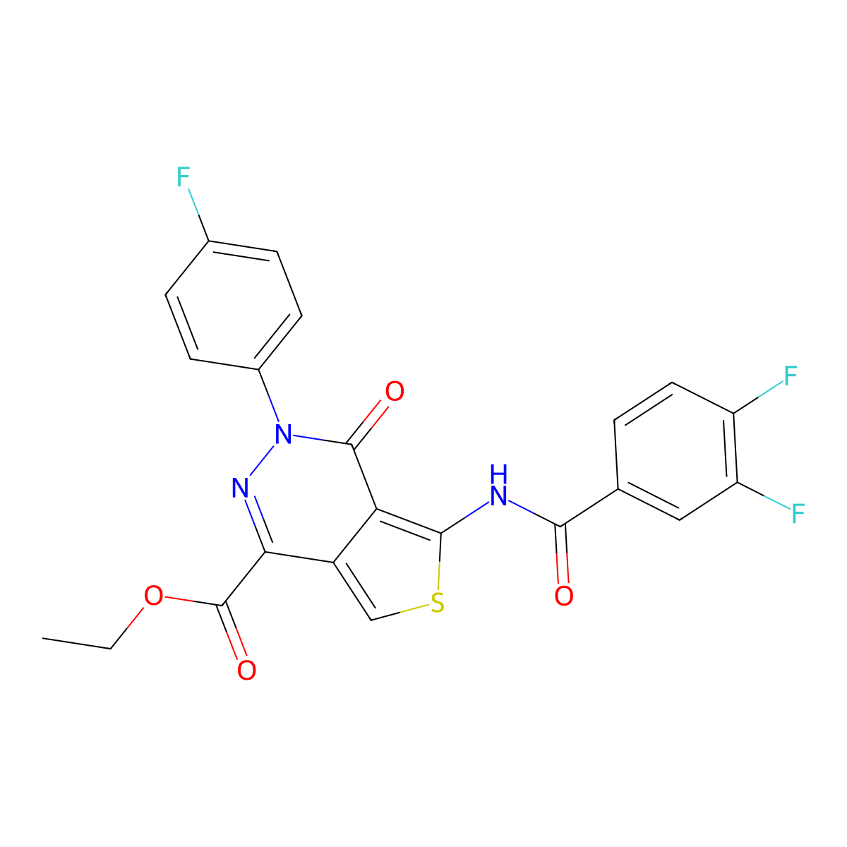 Ethyl 5-(3,4-difluorobenzamido)-3-(4-fluorophenyl)-4-oxo-3,4-dihydrothieno[3,4-d]pyridazine-1-carboxylate molecular structure, CAS 851949-39-8
