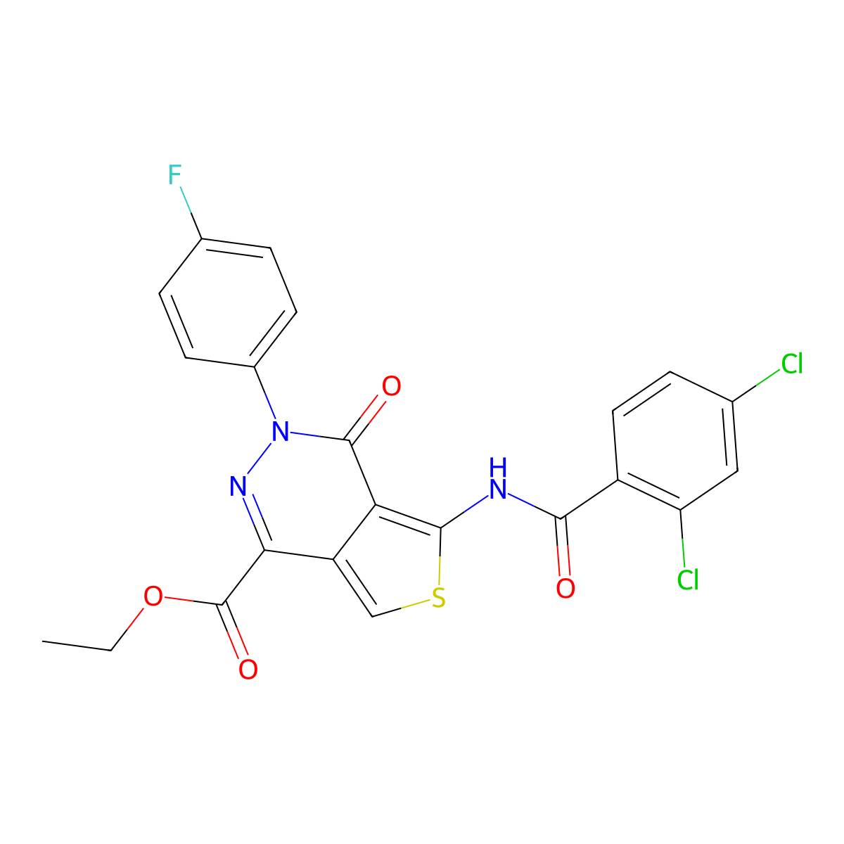Ethyl 5-[(2,4-dichlorobenzoyl)amino]-3-(4-fluorophenyl)-4-oxothieno[3,4-d]pyridazine-1-carboxylate molecular structure, CAS 851949-43-4