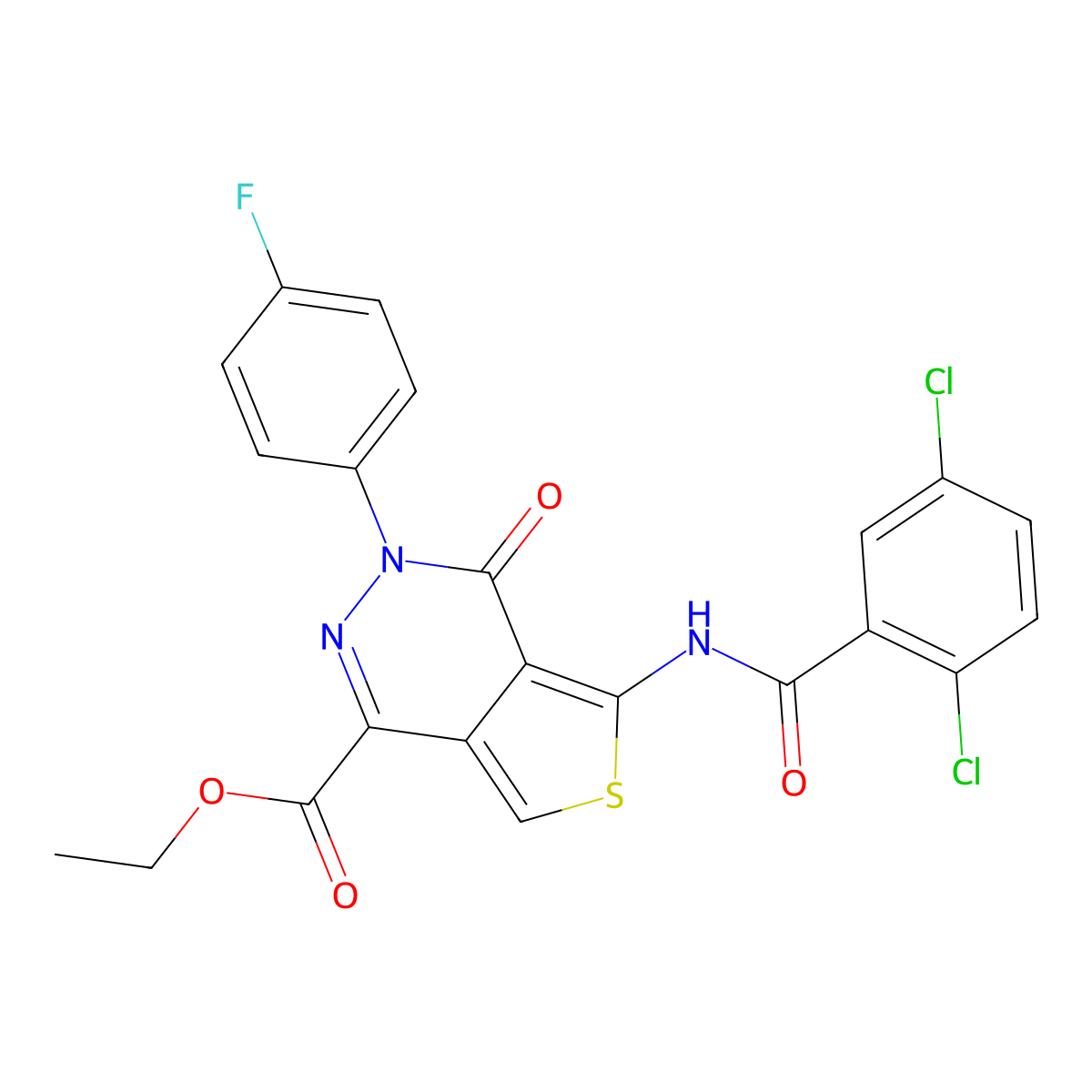 Ethyl 5-(2,5-dichlorobenzamido)-3-(4-fluorophenyl)-4-oxo-3,4-dihydrothieno[3,4-d]pyridazine-1-carboxylate molecular structure, CAS 851949-44-5