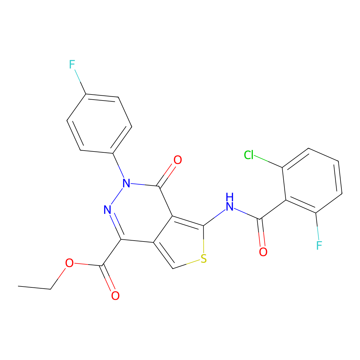 Ethyl 5-[(2-chloro-6-fluorobenzoyl)amino]-3-(4-fluorophenyl)-4-oxothieno[3,4-d]pyridazine-1-carboxylate molecular structure, CAS 851949-45-6
