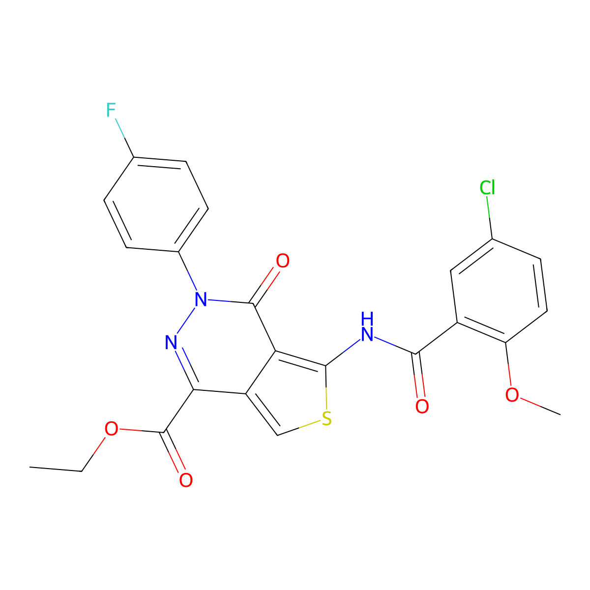 Ethyl 5-(5-chloro-2-methoxybenzamido)-3-(4-fluorophenyl)-4-oxo-3,4-dihydrothieno[3,4-d]pyridazine-1-carboxylate molecular structure, CAS 851949-46-7