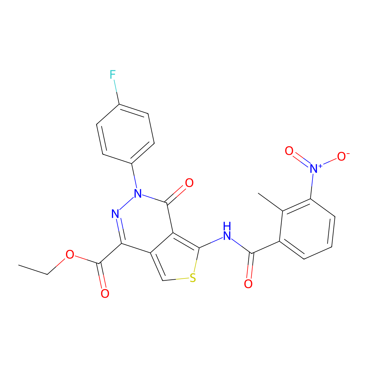 Ethyl 3-(4-fluorophenyl)-5-(2-methyl-3-nitrobenzamido)-4-oxo-3,4-dihydrothieno[3,4-d]pyridazine-1-carboxylate molecular structure, CAS 851949-50-3