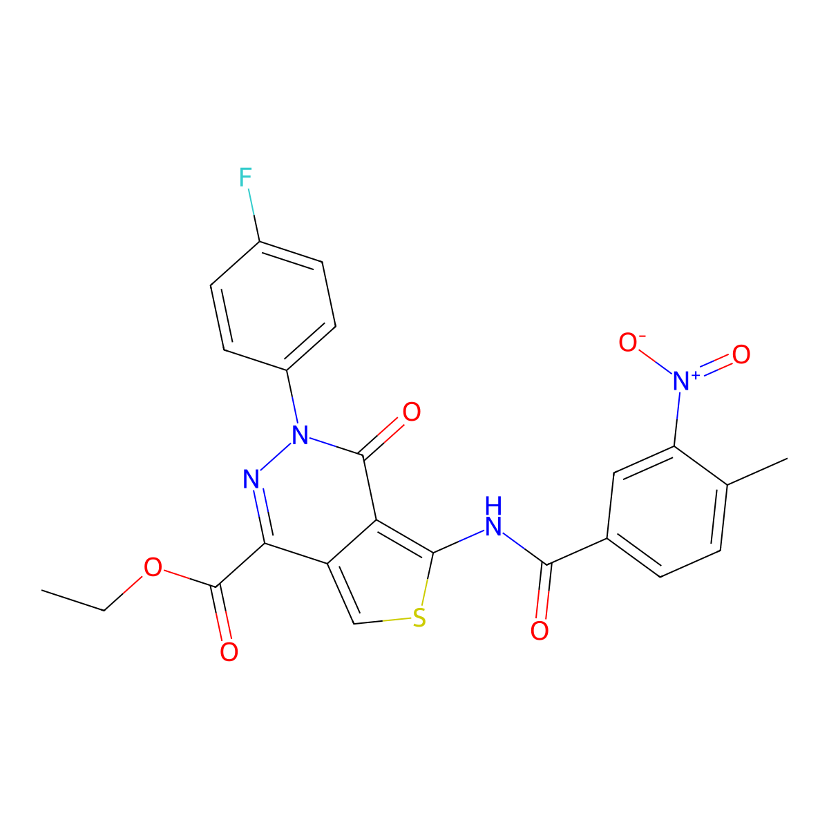 Ethyl 3-(4-fluorophenyl)-5-[(4-methyl-3-nitrobenzoyl)amino]-4-oxothieno[3,4-d]pyridazine-1-carboxylate molecular structure, CAS 851949-51-4