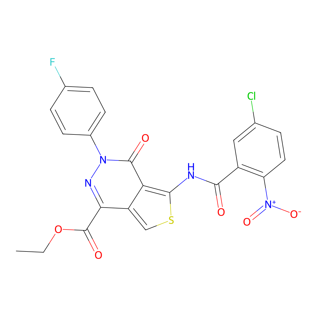 Ethyl 5-(5-chloro-2-nitrobenzamido)-3-(4-fluorophenyl)-4-oxo-3,4-dihydrothieno[3,4-d]pyridazine-1-carboxylate molecular structure, CAS 851949-52-5