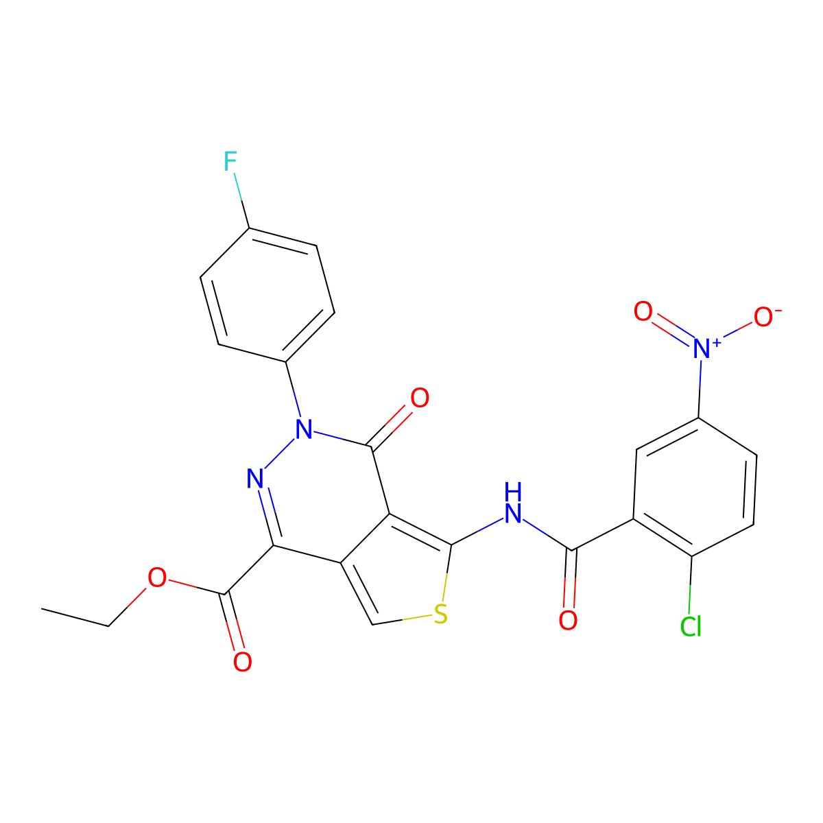 Ethyl 5-(2-chloro-5-nitrobenzamido)-3-(4-fluorophenyl)-4-oxo-3,4-dihydrothieno[3,4-d]pyridazine-1-carboxylate molecular structure, CAS 851949-53-6