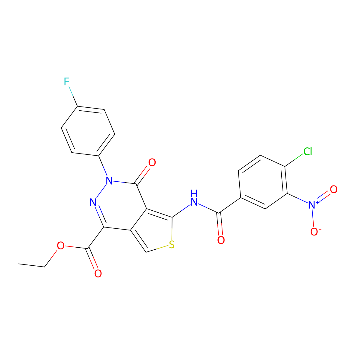 Ethyl 5-(4-chloro-3-nitrobenzamido)-3-(4-fluorophenyl)-4-oxo-3,4-dihydrothieno[3,4-d]pyridazine-1-carboxylate molecular structure, CAS 851949-54-7