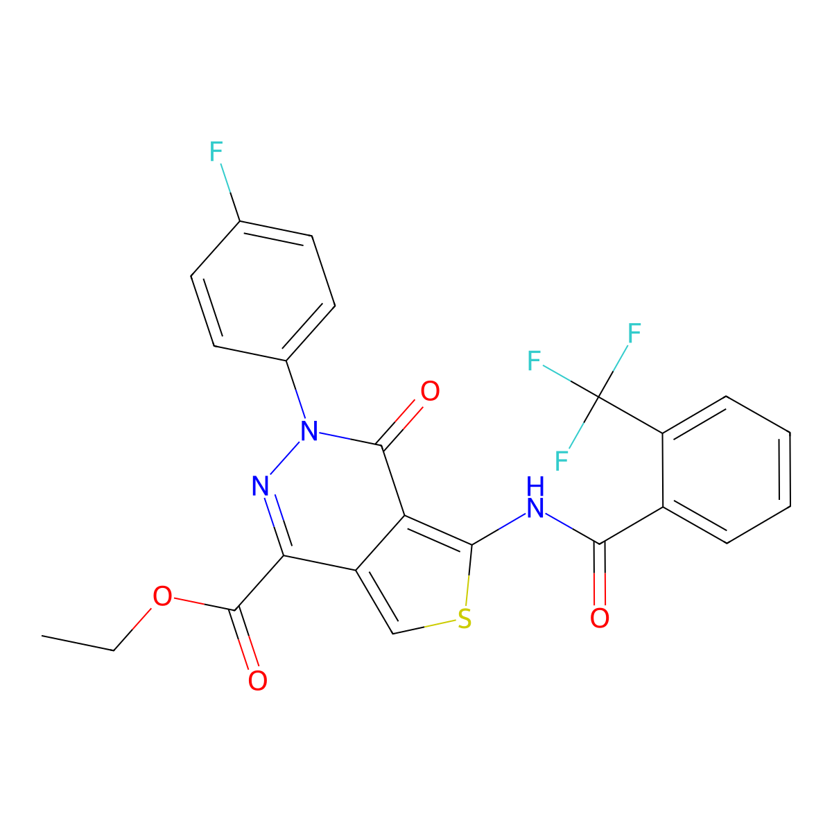 Ethyl 3-(4-fluorophenyl)-4-oxo-5-(2-(trifluoromethyl)benzamido)-3,4-dihydrothieno[3,4-d]pyridazine-1-carboxylate molecular structure, CAS 851949-55-8