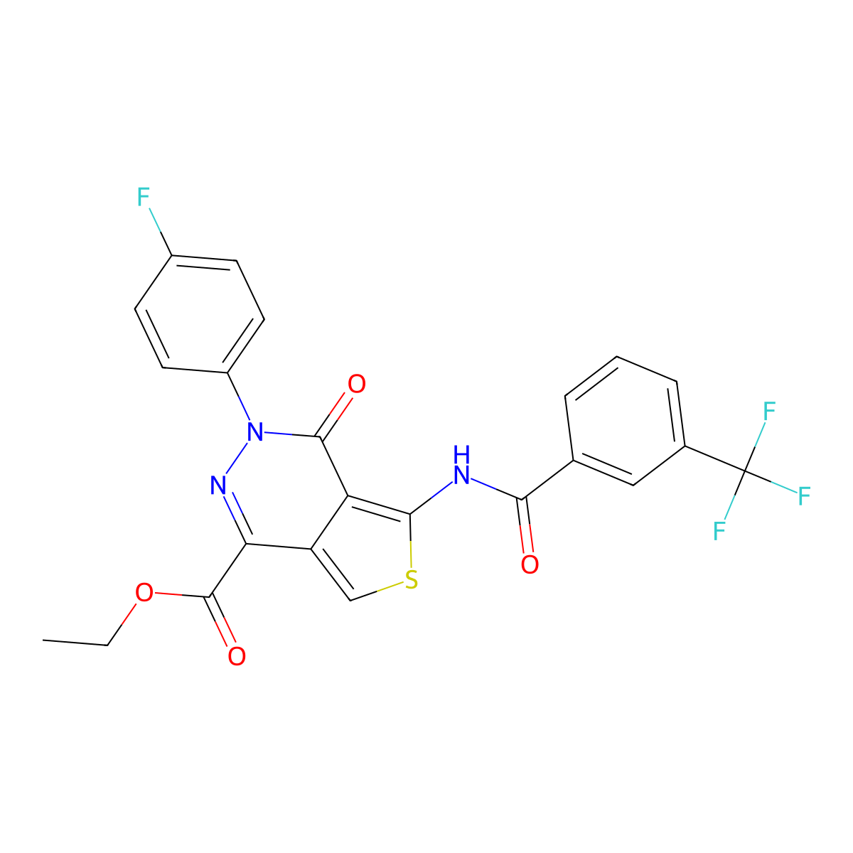 Ethyl 3-(4-fluorophenyl)-4-oxo-5-[[3-(trifluoromethyl)benzoyl]amino]thieno[3,4-d]pyridazine-1-carboxylate molecular structure, CAS 851949-56-9