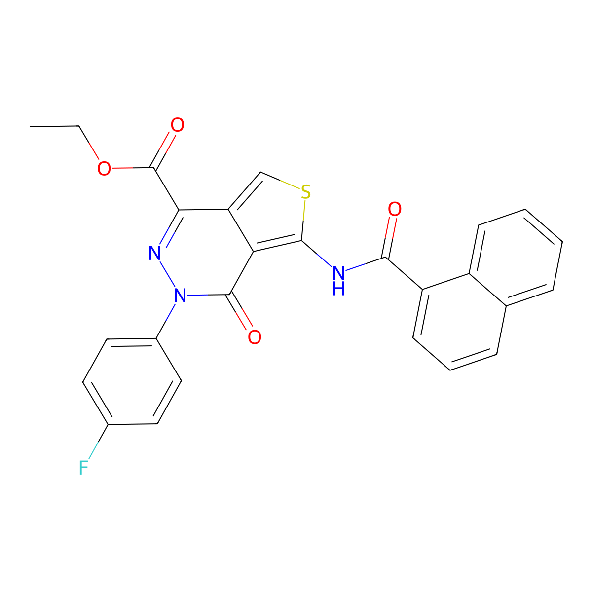 Ethyl 3-(4-fluorophenyl)-5-(naphthalene-1-carbonylamino)-4-oxothieno[3,4-d]pyridazine-1-carboxylate molecular structure, CAS 851949-58-1