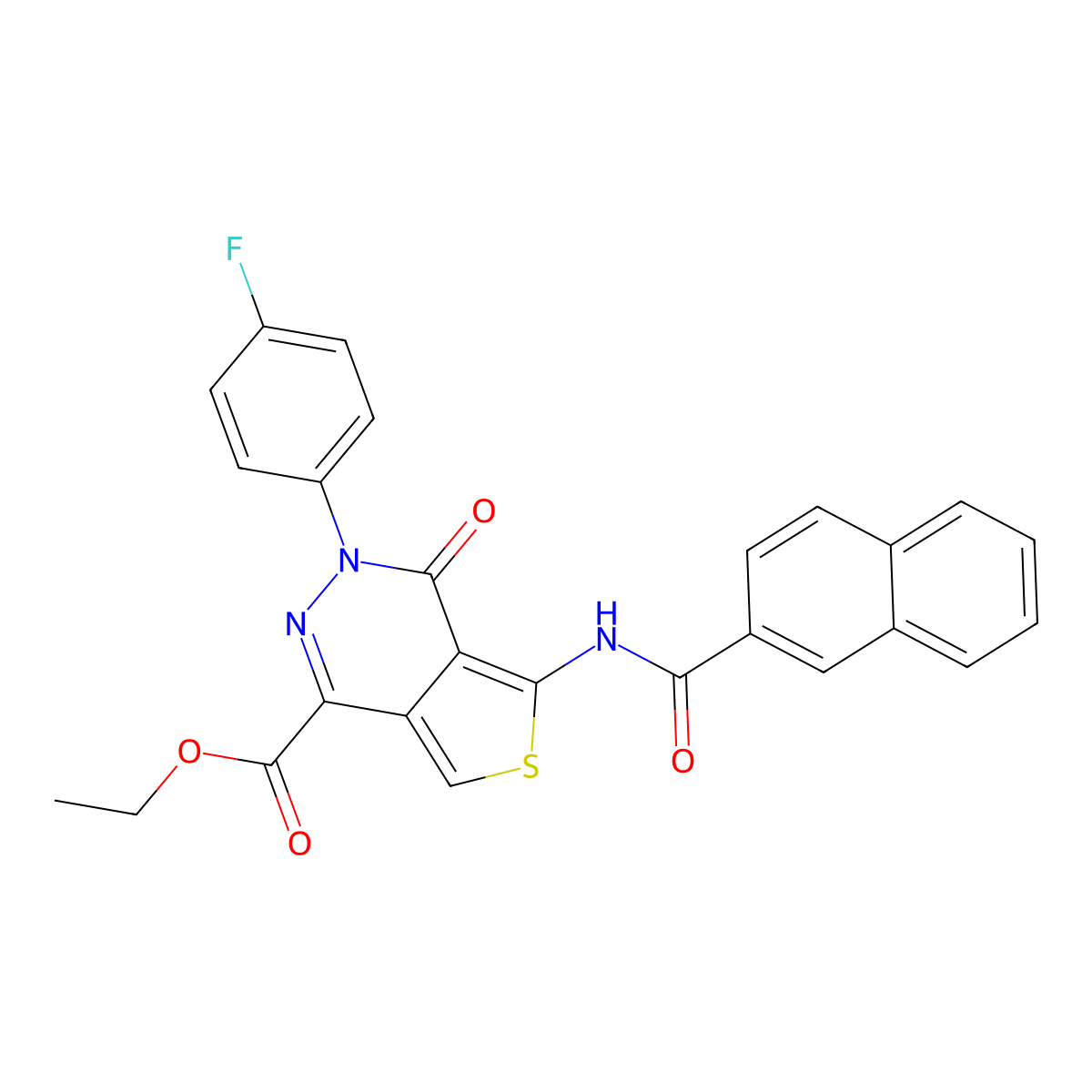 Ethyl 3-(4-fluorophenyl)-5-(naphthalene-2-carbonylamino)-4-oxothieno[3,4-d]pyridazine-1-carboxylate molecular structure, CAS 851949-59-2