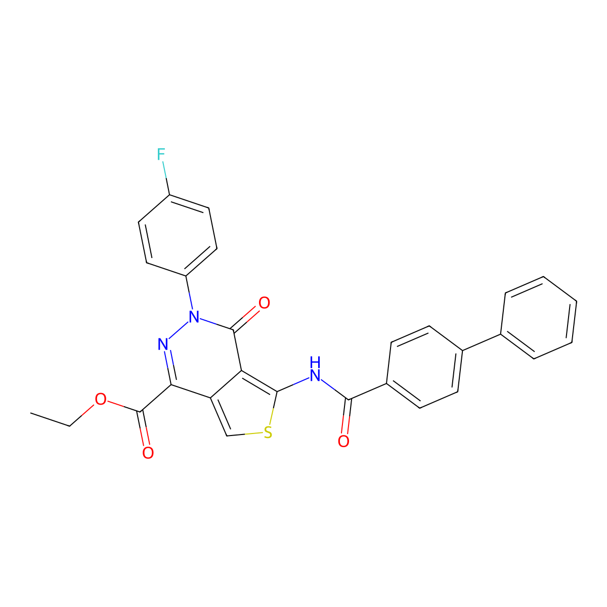Ethyl 3-(4-fluorophenyl)-4-oxo-5-[(4-phenylbenzoyl)amino]thieno[3,4-d]pyridazine-1-carboxylate molecular structure, CAS 851949-60-5